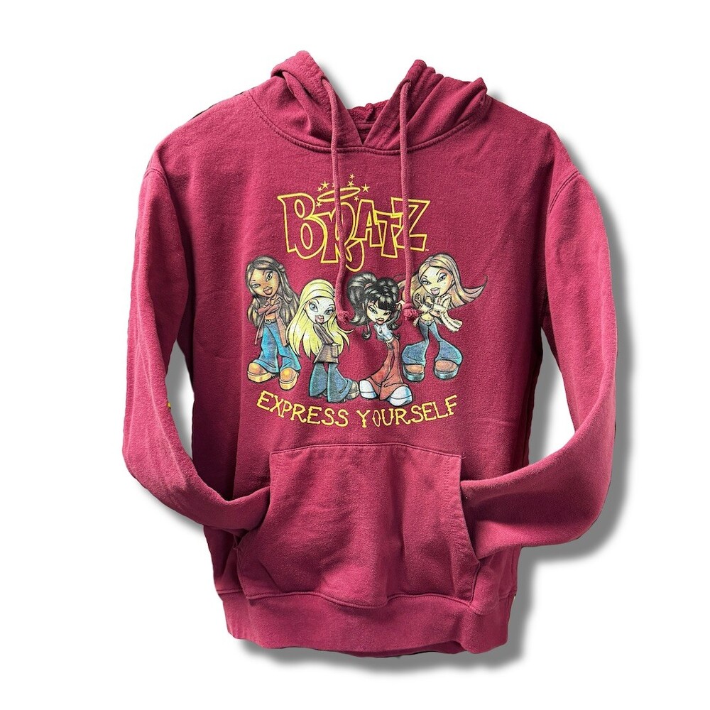 Bratz Express Yourself Hoodie Juniors Burgundy Graphic Pullover Fleece